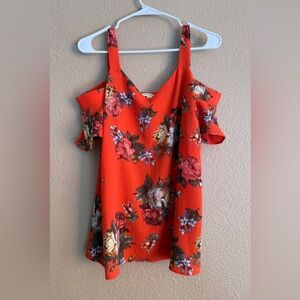 Monteau Red Floral Cold Shoulder Blouse
